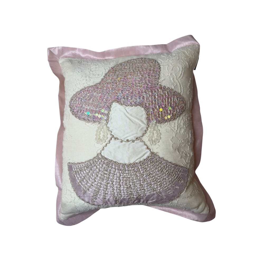 Cynthia Rowley Fashion Illustration Decorative Pillow Pink Sequin Lace 16x14